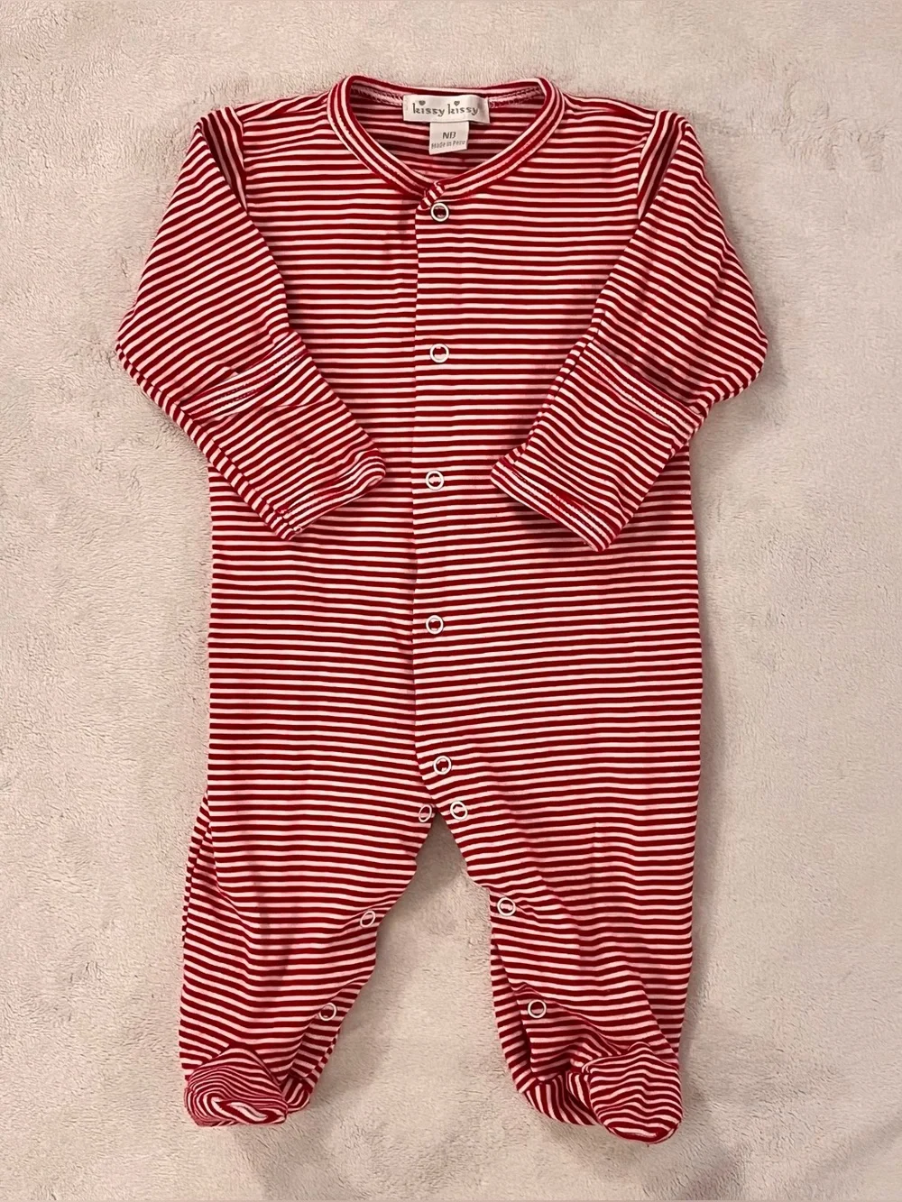 Kissy Kissy Baby Red Striped Footed Pajamas Newborn Pima Cotton